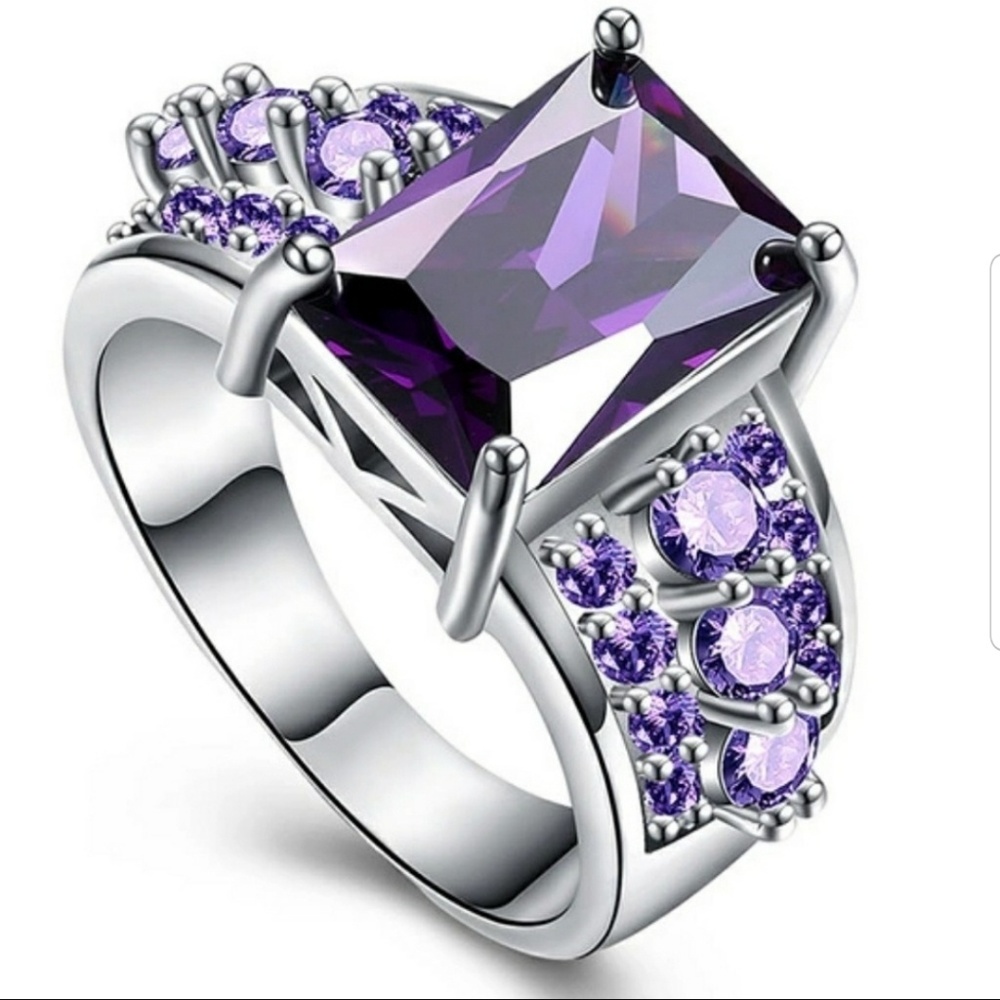 2X .925 Sterling Silver & Purple Rings